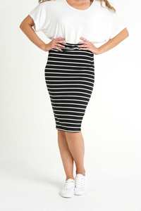 Betty Basics: Betty Basics | Alicia Midi Skirt | Black/White Stripe