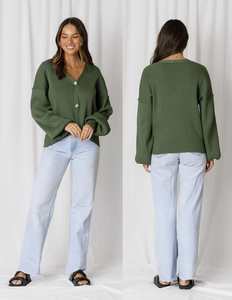 Love Lily: Love Lily | Priya Essential Ribbed Button Down Knit Cardi | Olive