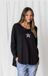 Love Lily: Love Lily | Pippa Embellished Star L/S Tee | Black