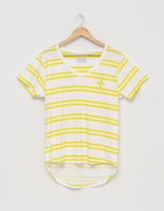 Stella + Gemma | V-Neck Tee | White/Citrus Stripe