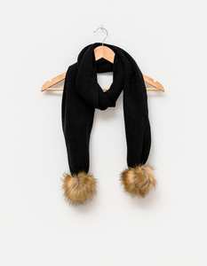 Scarves: Stella + Gemma | Loxy Scarf | Black with Natural Pompoms