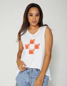 Stella + Gemma | Tank Top | White Apricot Check Cross