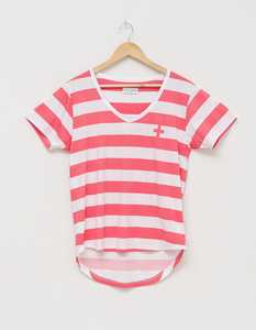 Stella + Gemma | V-Neck Tee | White/Coral Stripe