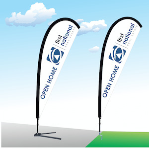 Real Estate Flags: First National Open Home Flag - Large Teardrop Flag