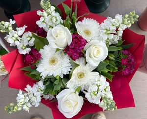 EB30 RED AND WHITE FLOWER BOUQUET - Flavells Floral Boutique