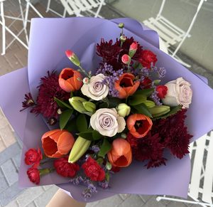 EB48 PURPLE AND BURGUNDY BOUQUET - Flavells Floral Boutique