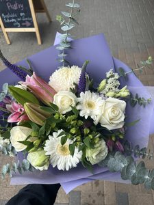 EB53 PURPLE AND WHITE BOUQUET - Flavells Floral Boutique
