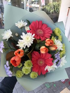 EB63 ORANGE AND GREEN BOUQUET - Flavells Floral Boutique