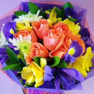 EB40 ORANGE AND PURPLE FLOWER BOUQUET - Flavells Floral Boutique