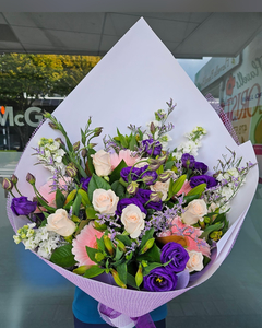 EB36 PURPLE AND PINK FLOWER BOUQUET - Flavells Floral Boutique