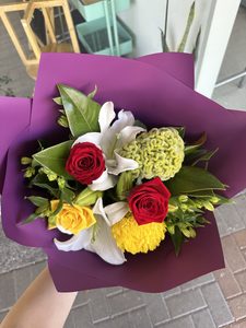 EB01 RED AND PURPLE BOUQUET - Flavells Floral Boutique