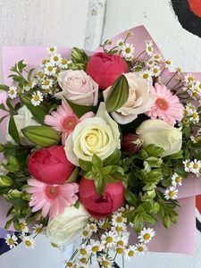 EB23 PEONY AND ROSE BOUQUET - Flavells Floral Boutique