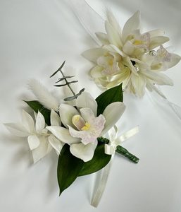 EC06 ORCHID CORSAGE AND BOUTONNIERE SET - Flavells Floral Boutique