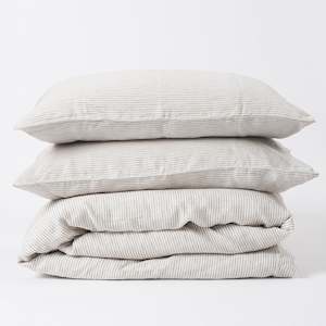 Linen: Duvet Cover Set in Natural Flax Stripe