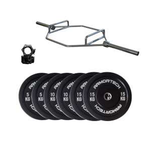 85kg Black Bumper & Hex Trap Barbell Package
