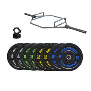 125kg Crumb Bumper & Hex Trap Barbell Package