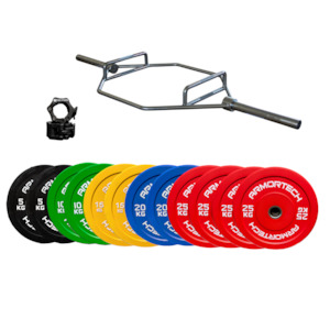 225kg Colour Bumper & Hex Trap Barbell Package