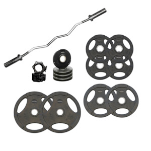 100kg Olympic Rubber Tri-Grip Plates & EZ Bar Package