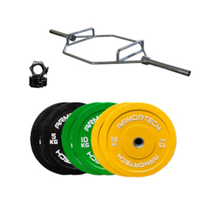 Weight Barbell Packages: 85kg Colour Bumper & Hex Trap Barbell Package