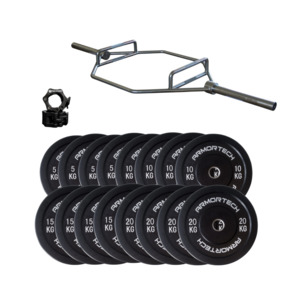 225kg Black Bumper & Hex Trap Barbell Package