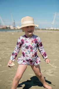 Girls Togs: Girls long sleeve togs - Purple flowers