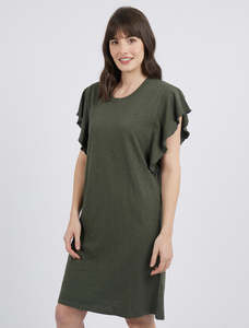 Dresses: Foxwood - Flutter Sleeve Dress - Khaki