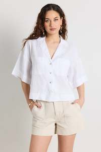WW Shirt: Meander White Linen Boxy SS Shirt