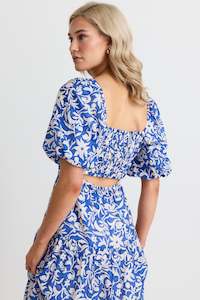 WW Dress: Tranquillity Blue Batik SS Cut Out Tiered Midi Dress