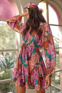 WW Dress: Zora Purple Fall Floral LS Mini Dress
