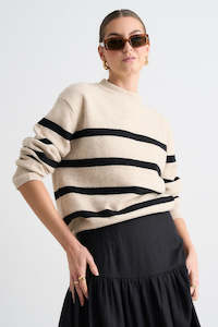 WW Knitwear: True Oat Black Stripe Crew Knit Jumper
