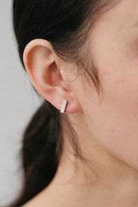 Sophie: Lines Square Silver Huggies Earrings