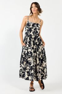 Drama The Label: Hillary Cream Mono Floral Tiered Midi Dress