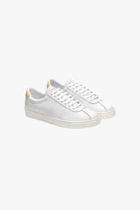 Sneakers: 2843 White Yellow Trim Comfort Leather Sneaker