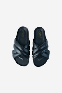 Slides: Pine Black Leather Cross Over Slide