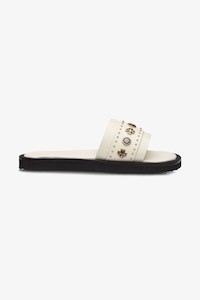 Slides: Cleo Off White Leather Slide with Gold Charms