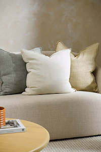Cushions: Cassia Almond Feather Inner 55x55cm Linen Cushion