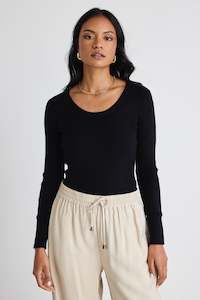 Among The Brave: Better Black LS Scoop Neck Rib Knit Top
