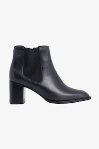 Boots: Eleanore Heeled Black Leather Chelsea Boot