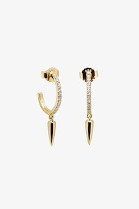 Soon To Sell Out 1: Dagger White Diamante 18k Gold Plated Hoop EOL Earrings