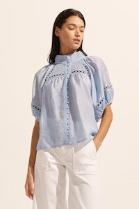 Sale 151: Roam Sky Blue Embroided SS Top