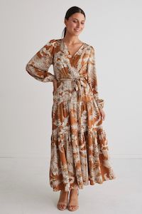 Among The Brave: Twilight Rust Floral LS Tiered Maxi Dress