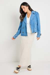 Denim Sale: Heritage Storm Blue Cropped Denim Trench Jacket