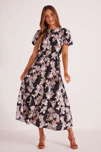 Willow Black Floral SS Midi Dress