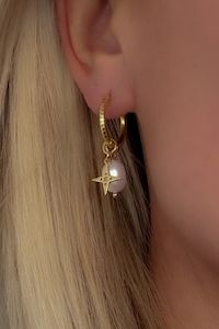 Pearl + Star Gold Sleeper Earrings