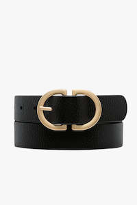 Valentines: In Reverse Gold Double Buckle Black Leather Belt