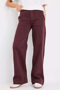 Feature Eggplant Mid Rise Front Pocket Wide Leg Jean