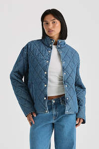 Denim Sale: Denim Blue Haze Quilted Bomber Jacket