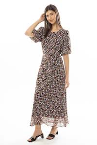 Dress Boot Sale: Whimsical Pink Blue Floral SS Bias Cut Midi Dress