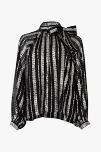 Sale 151: Just Bow With It Black Silver Blouse