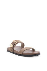 Slides And Shorts: Yansa Fawn Suede Double Strap Single Buckle Slide